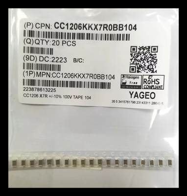 X7R 1206 আবরণ মাল্টিলেয়ার সিরামিক ক্যাপাসিটর MLCC 104K / 100V