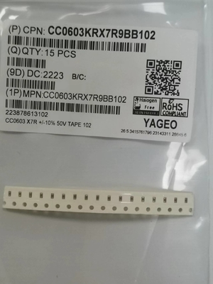 102K / 50V মাল্টিলেয়ার সিরামিক ক্যাপাসিটর 0603 লেপ SMD X7R